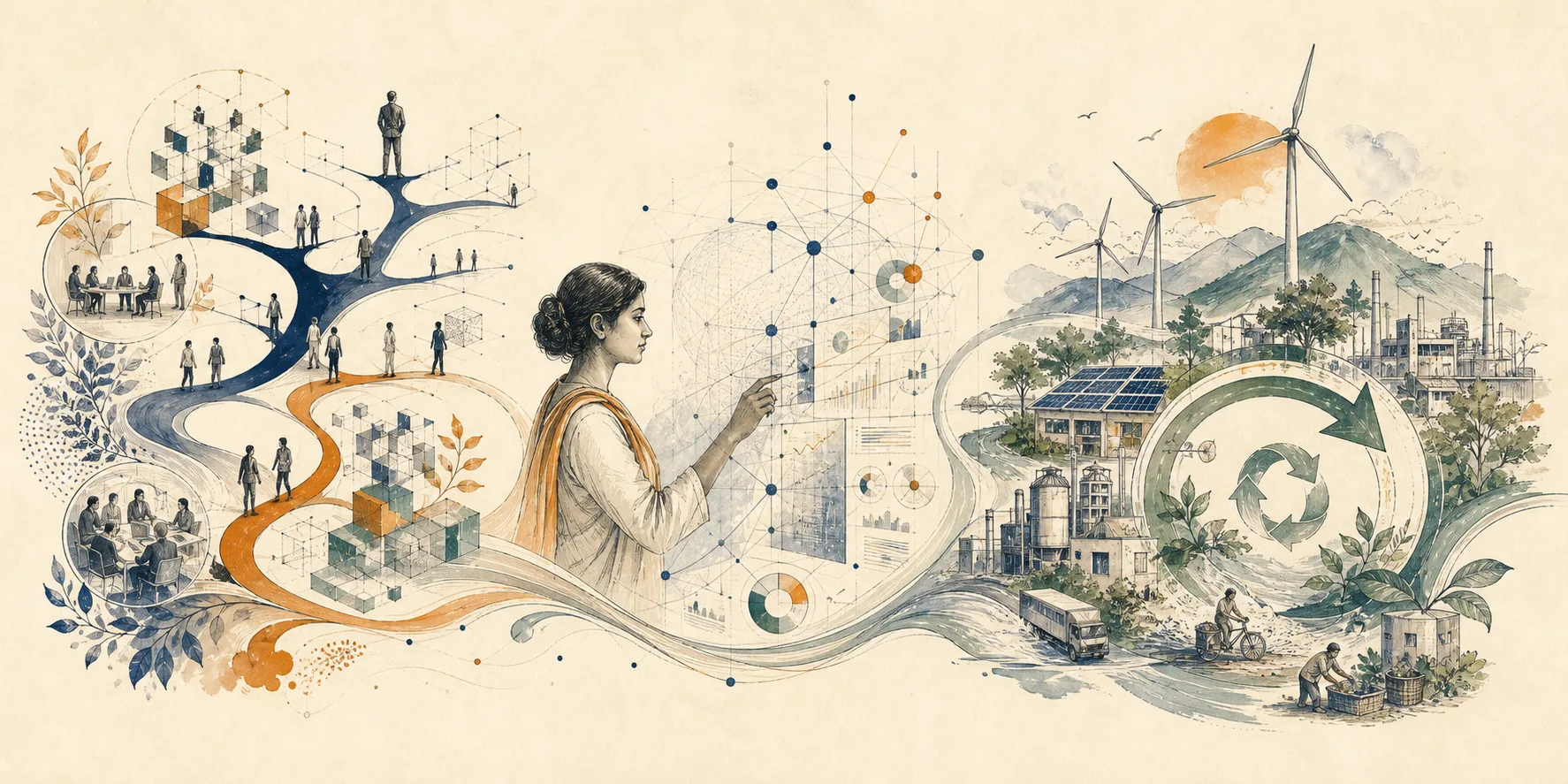 Illustrations representing flexibility, digitalisation and decarbonization